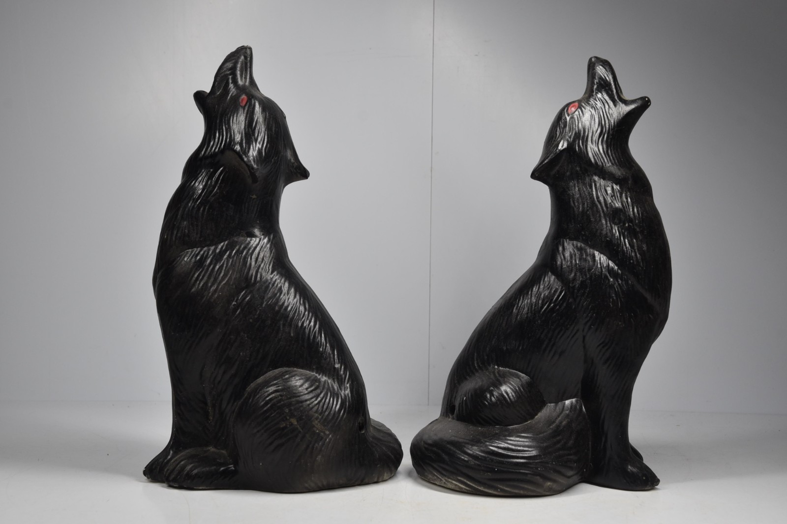 2 Vintage Howling Coyotes Pottery Figurine Statues Southwest Decor Candle Votive