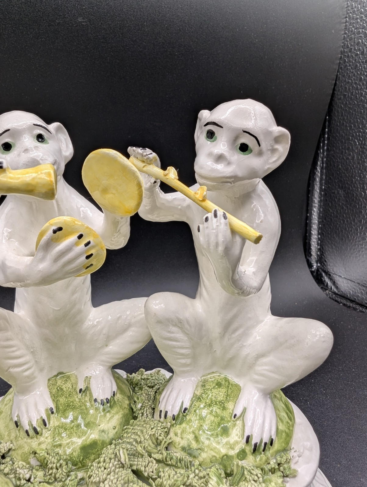 VTG Italian Majolica Ceramic Figurine 3 Monkeys Playing Instruments Signed GL