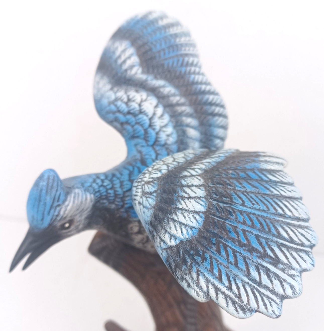 Vtg 1987 Handmade Mikes Mold Ceramic Blue Jays on Log Figurine Matte Glaze 10″