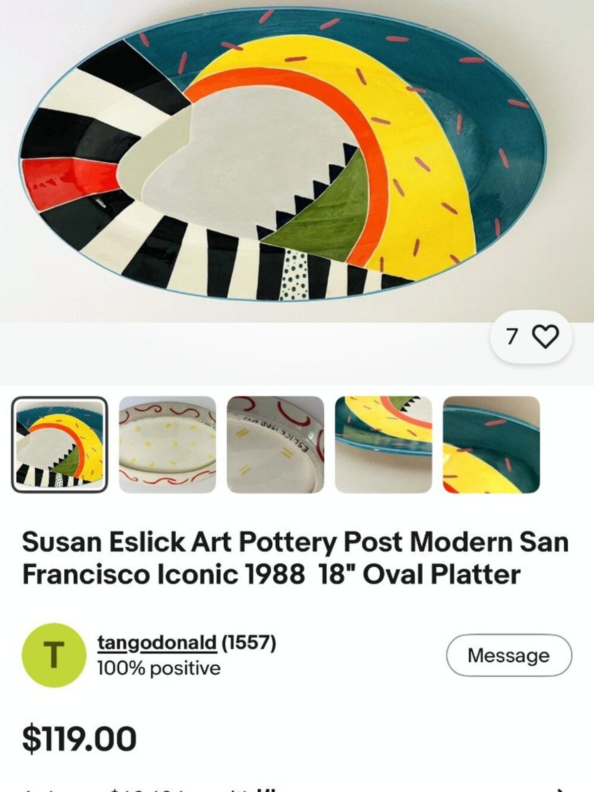 Susan Eslick Art Pottery Post Modern SF Serving Plate/Platter