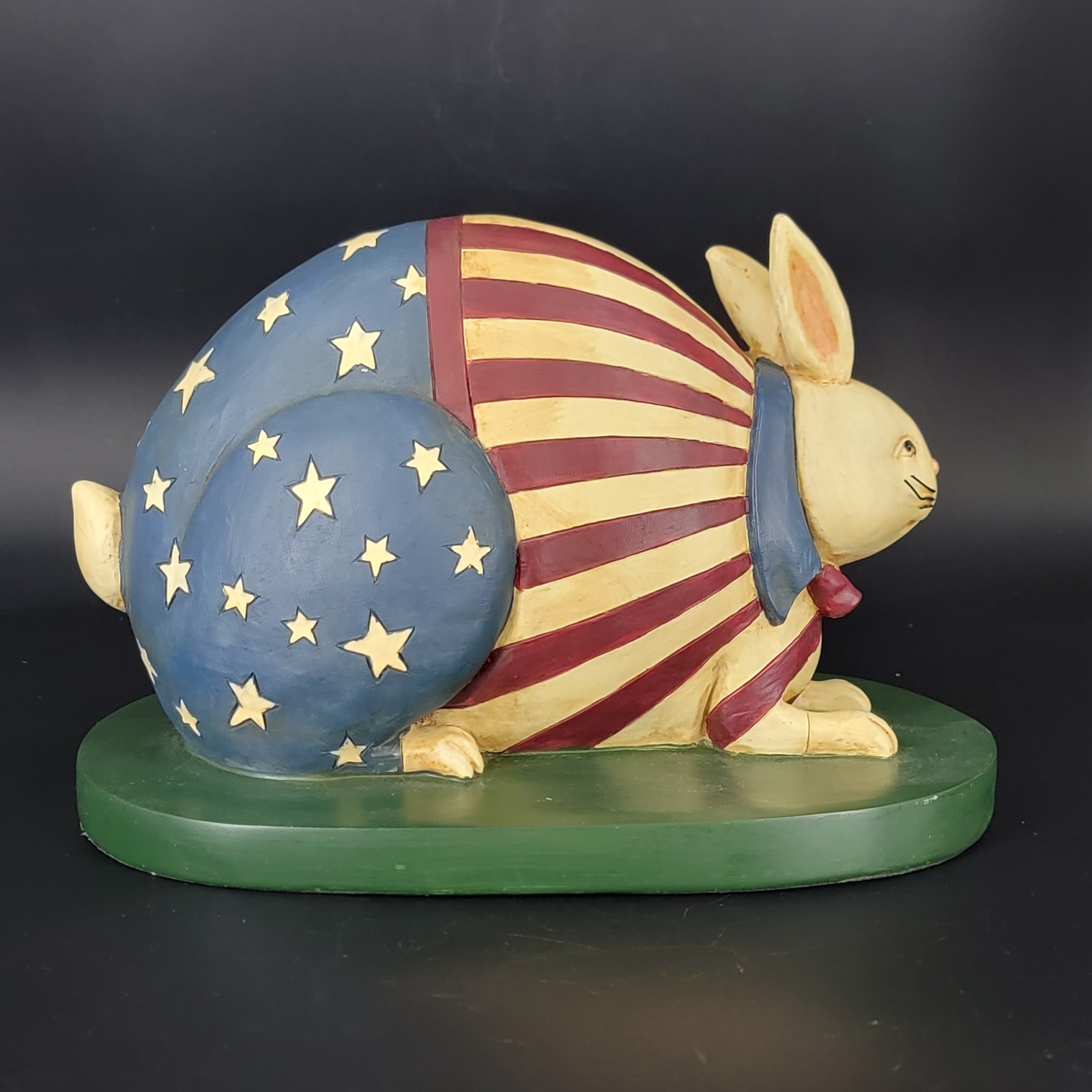 HTF David Harden Folk Art Bunny Rabbit Large Figurine Americana US Flag Decor
