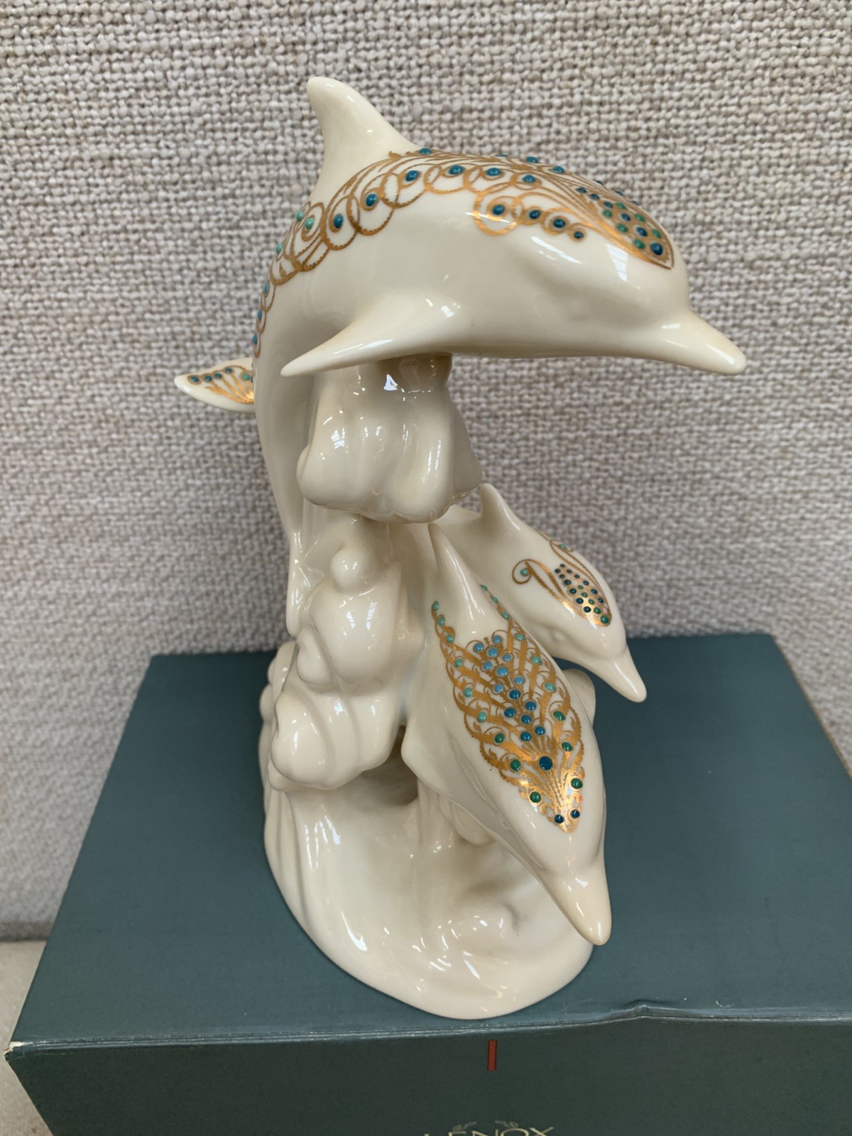 LENOX CHINA JEWEL COLLECTION FROLICKING DOLPHINS FIGURINE