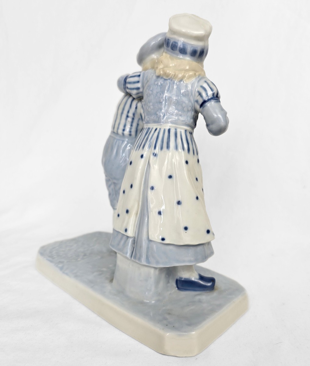 8″ Vintage Blue White Porcelain Dutch Boy Girl Figurine Delft Style, Europe