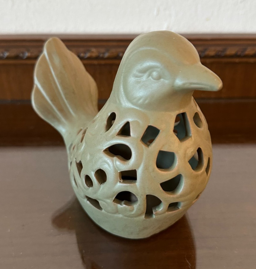 Chick Green Bird Cutout Floral Design Figurine Garden Decor
