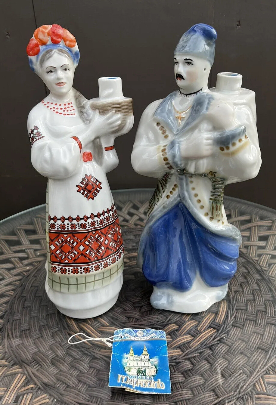 Soviet USSR Figurine Bottles Decanters ca 1970s Ukrainian Traditional Costumes