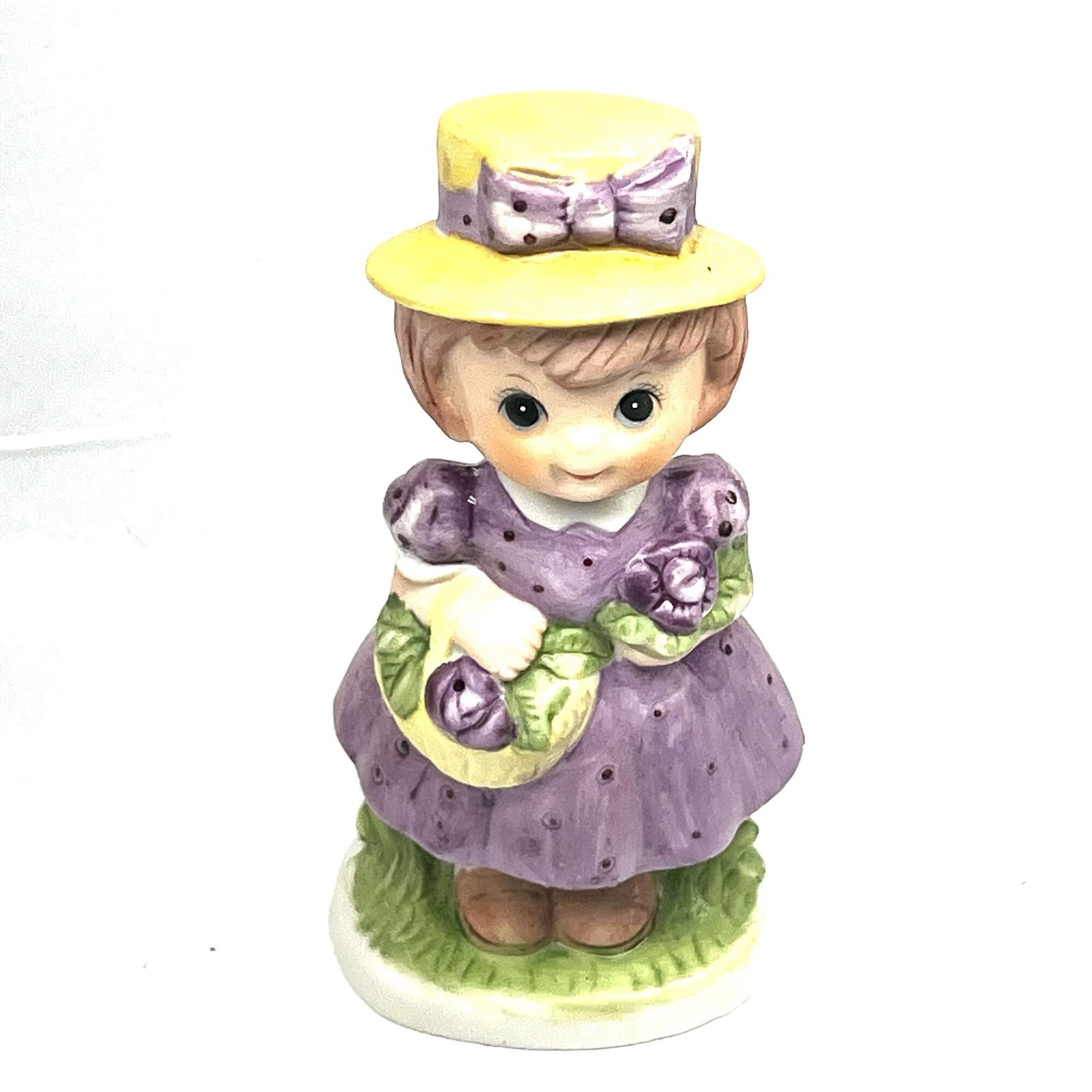 Vintage 1980 CMA~Verona Vergasi Figurine~Girl w/ Hat in Purple & Basket~ Stamped