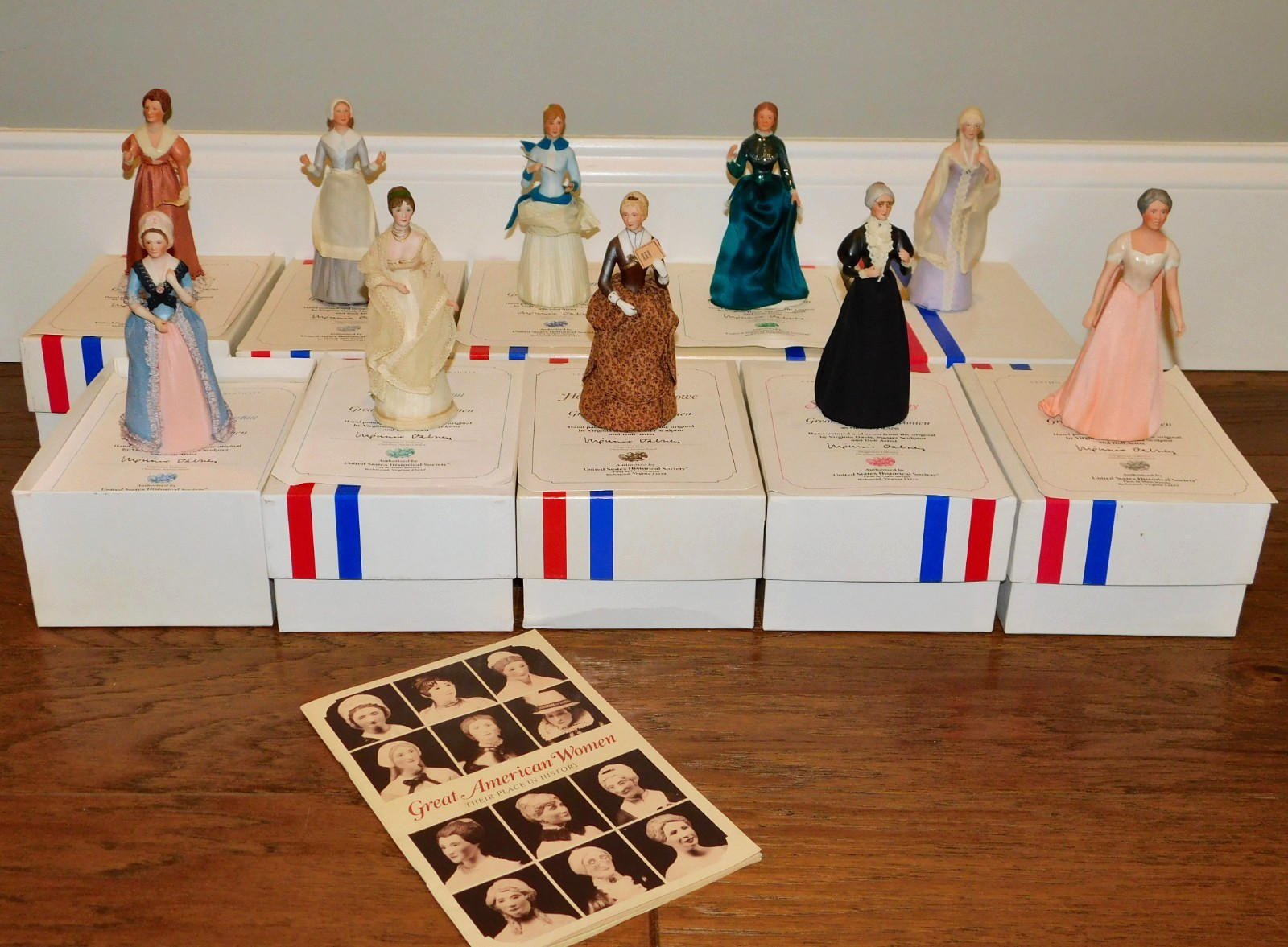 LOT 10 Great American Women Figurine Historical Society Porcelain Half Doll+Book
