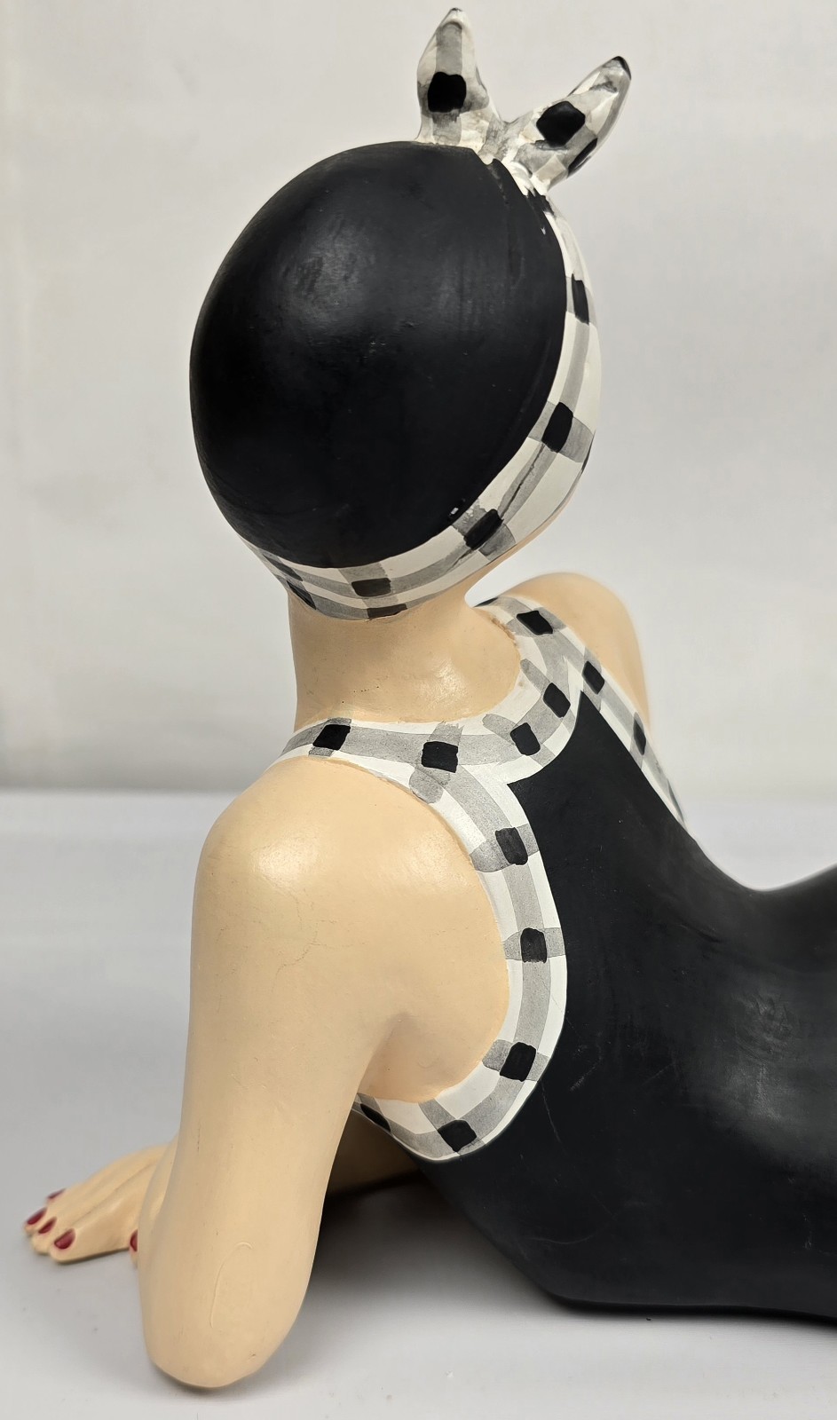 BATHING BEAUTY FIGURINE Black and White Collectible Beach Girl with Her Foot Up