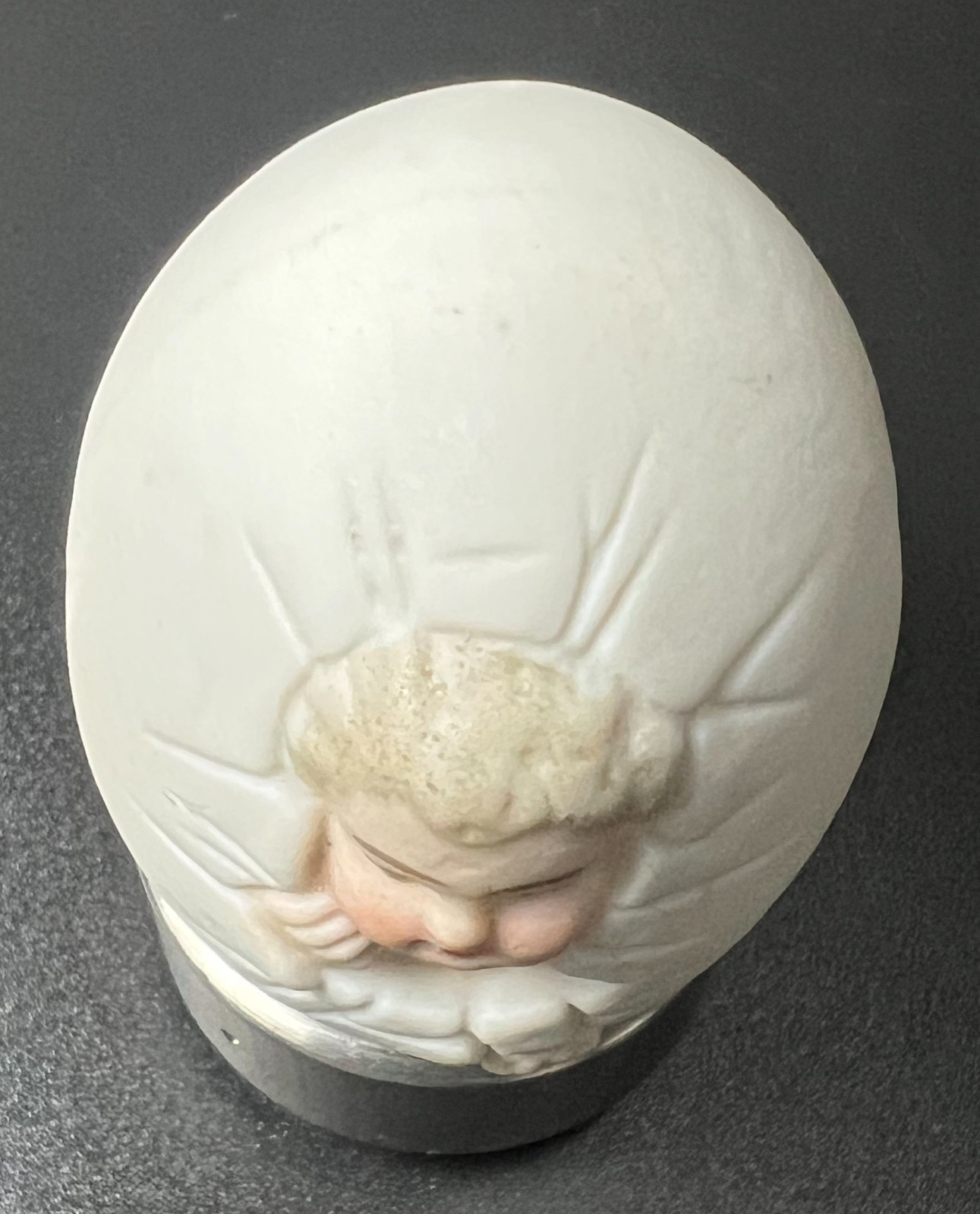 Antique bisque ceramic Baby Birthing Midwife’s Egg figurine Germany shower gift