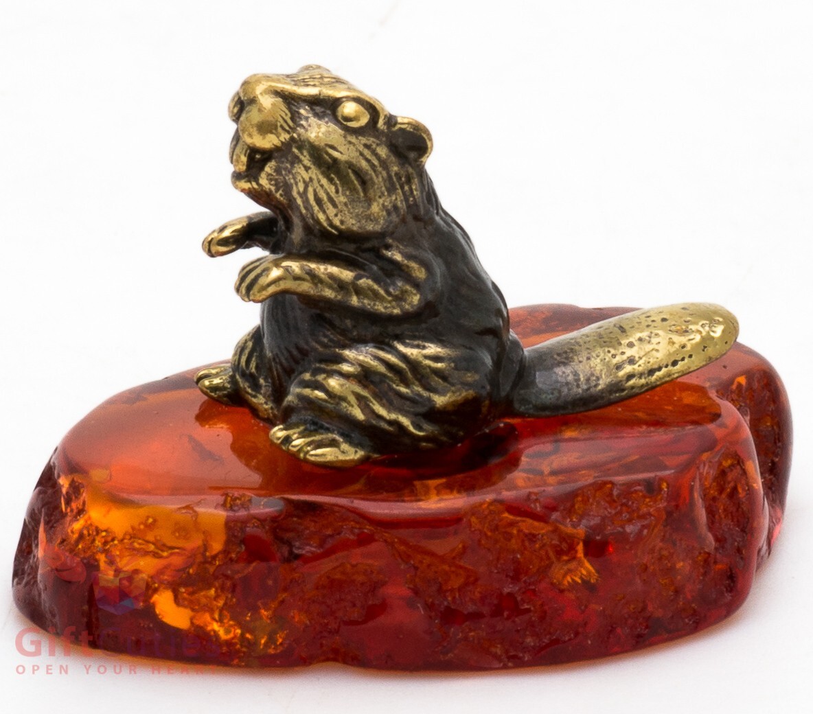 Brass Amber Figurine of a little baby beaver cub IronWork
