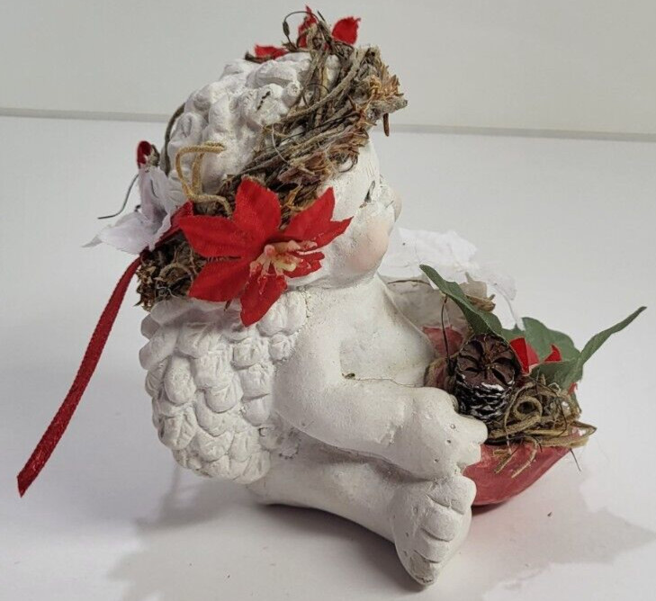 Vtg 1994 Dreamsicles Wild Flowers Angel Cherub Figurine Christmas Poinsettias