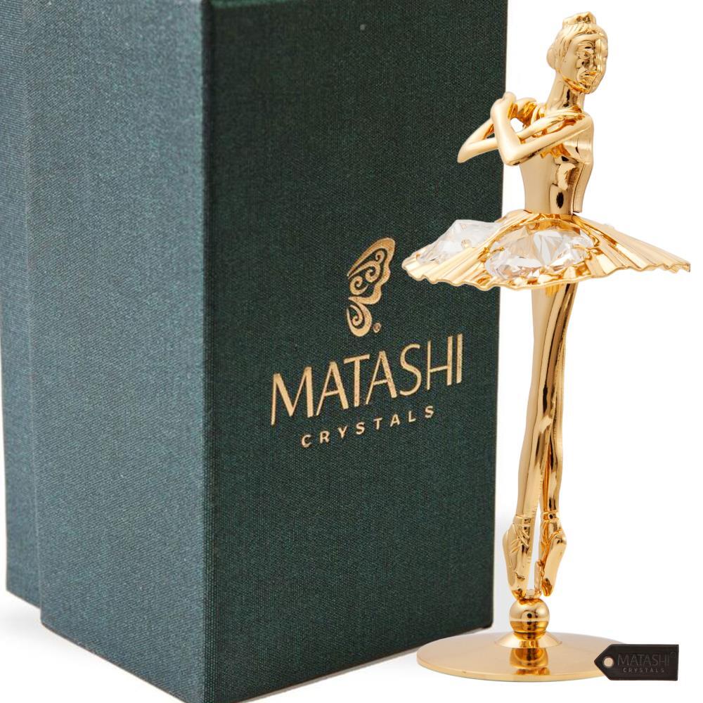 Matashi 24K Gold Plated Crystal Studded Ballerina with Arms Crossed Figurine