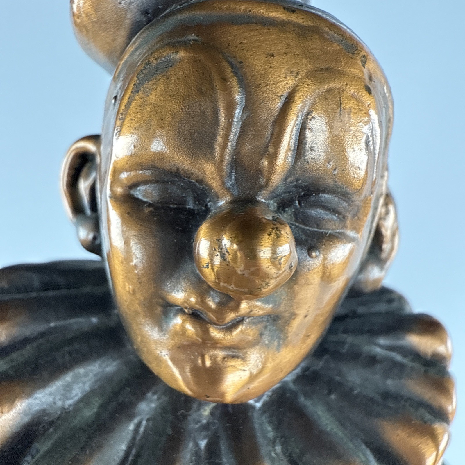 Clown Jester Harlequin Standing Statue Metal? Bronze Tone 13.5” Large 4 Lb 2.2oz