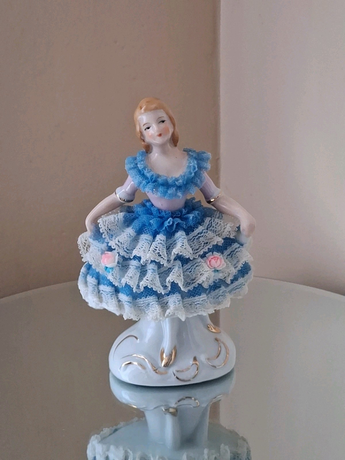 Vintage Dresden Porcelain Ballerina Lace Dress Figurine