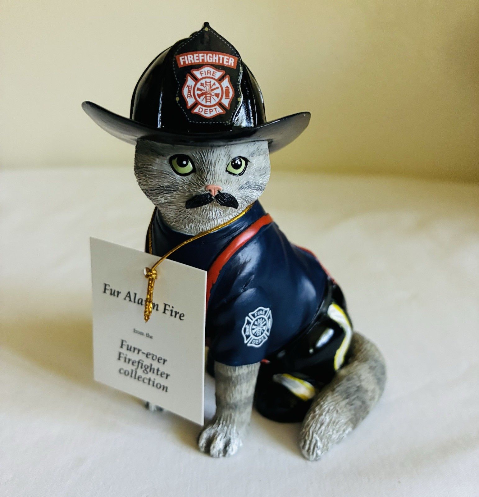 Hamilton Collection Furr Ever Firefighter FUR ALARM FIRE Cat Figurine Gray Cat