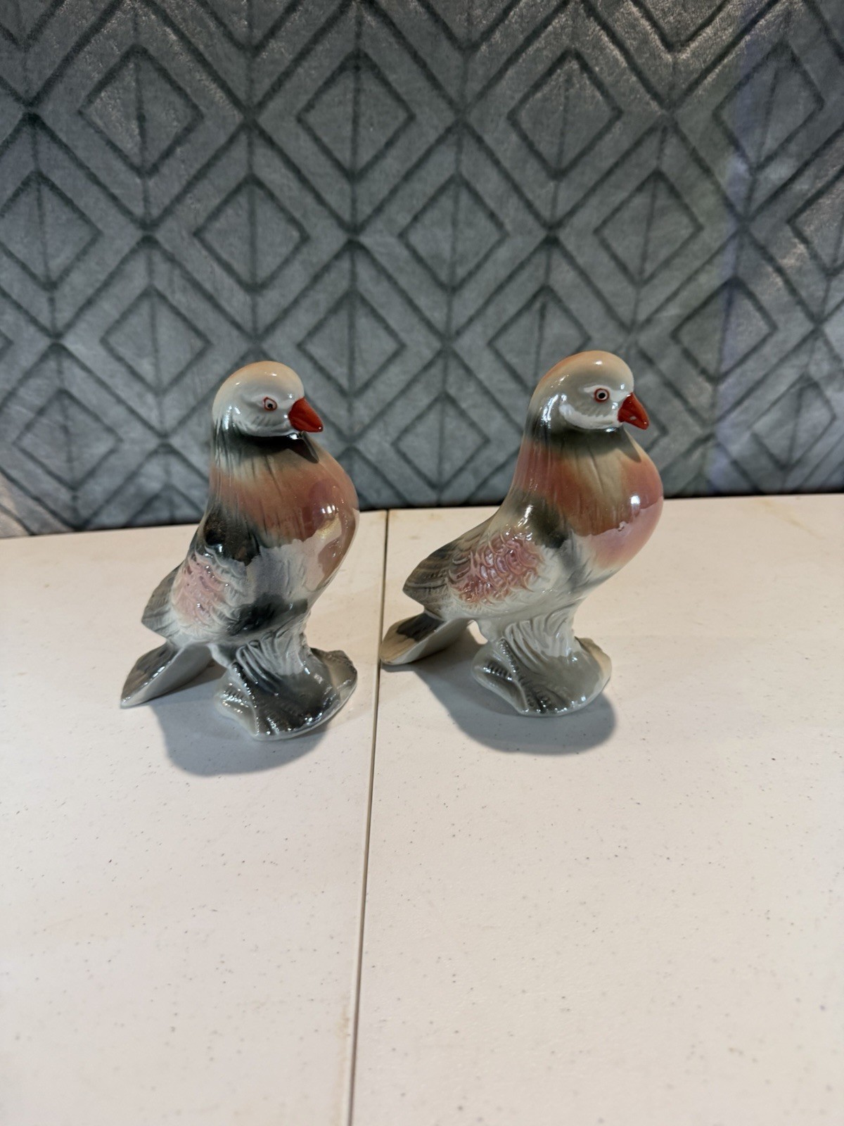 Pigeons Figurine (2) Made In Brazil