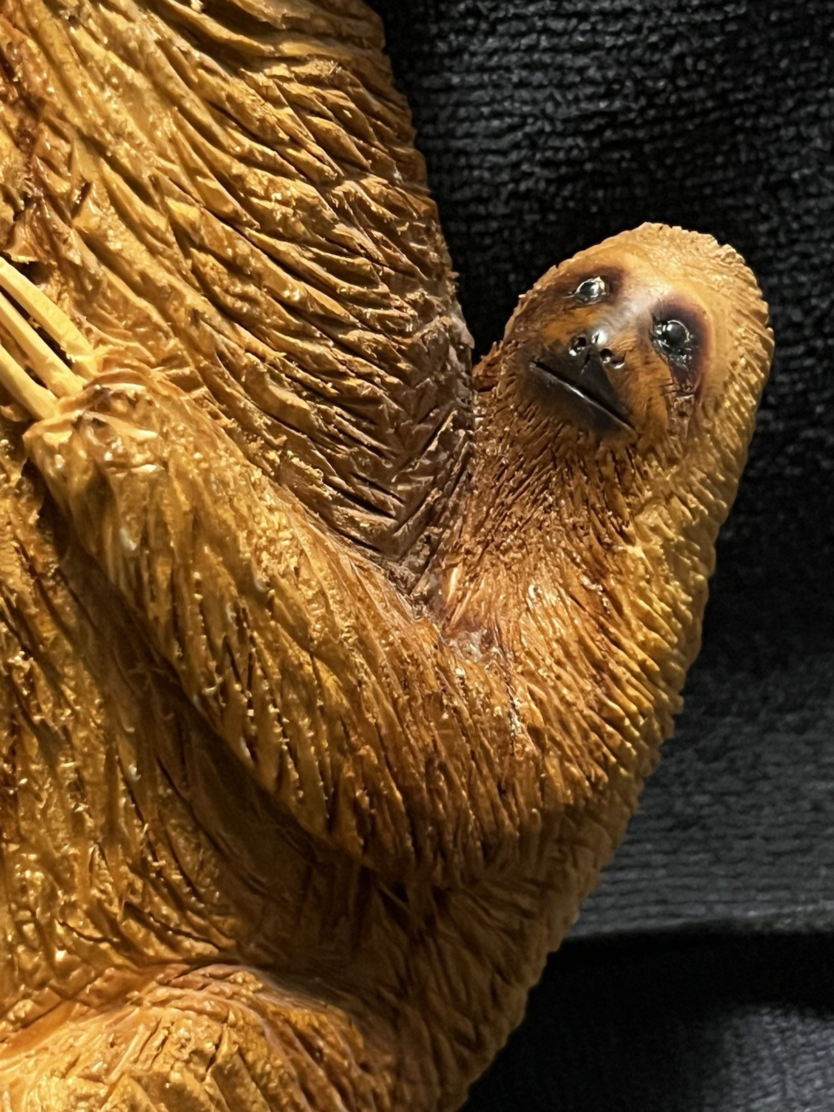 11” Inch Resin Or Polymer Clay Three-Toed Sloth w/Real Wooden Claws And Baby.