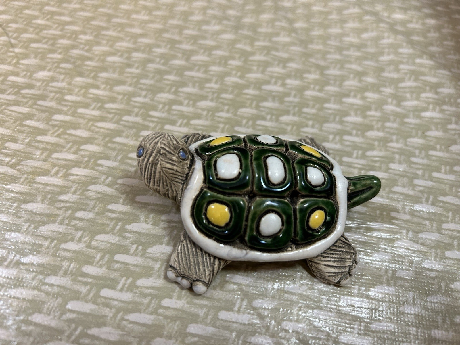 VTG Cute Grinning Turtle Stone Art Pottery Figurine 3″ Green