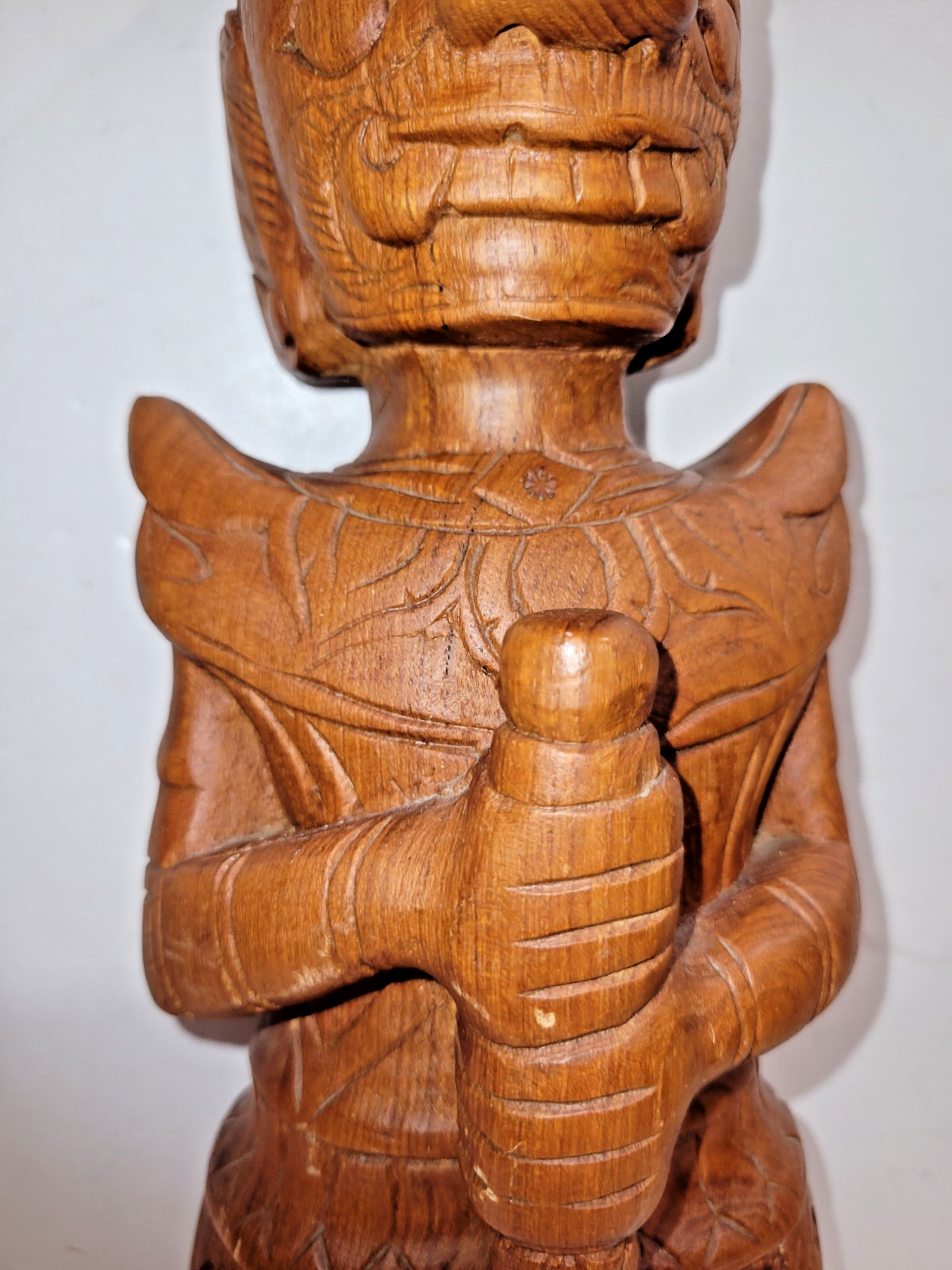 Vtg Lg 20″ Yaksha Thai Temple Guard Statue Hand-Carved Teak Wood Guardian Deity