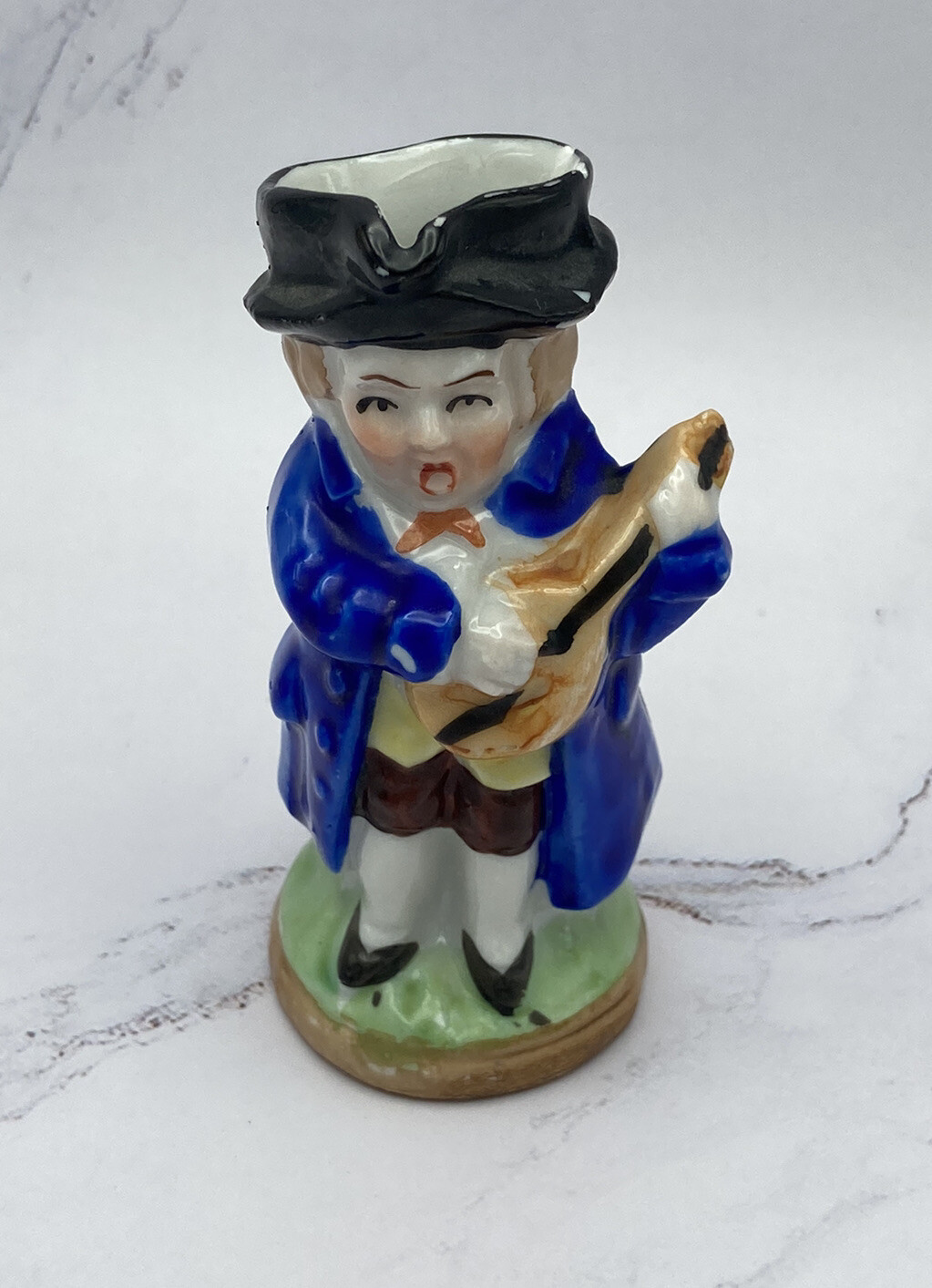 VINTAGE c1987 Hand-Painted Figurine/Cup – Colonial Fashion, Instrument – Japan