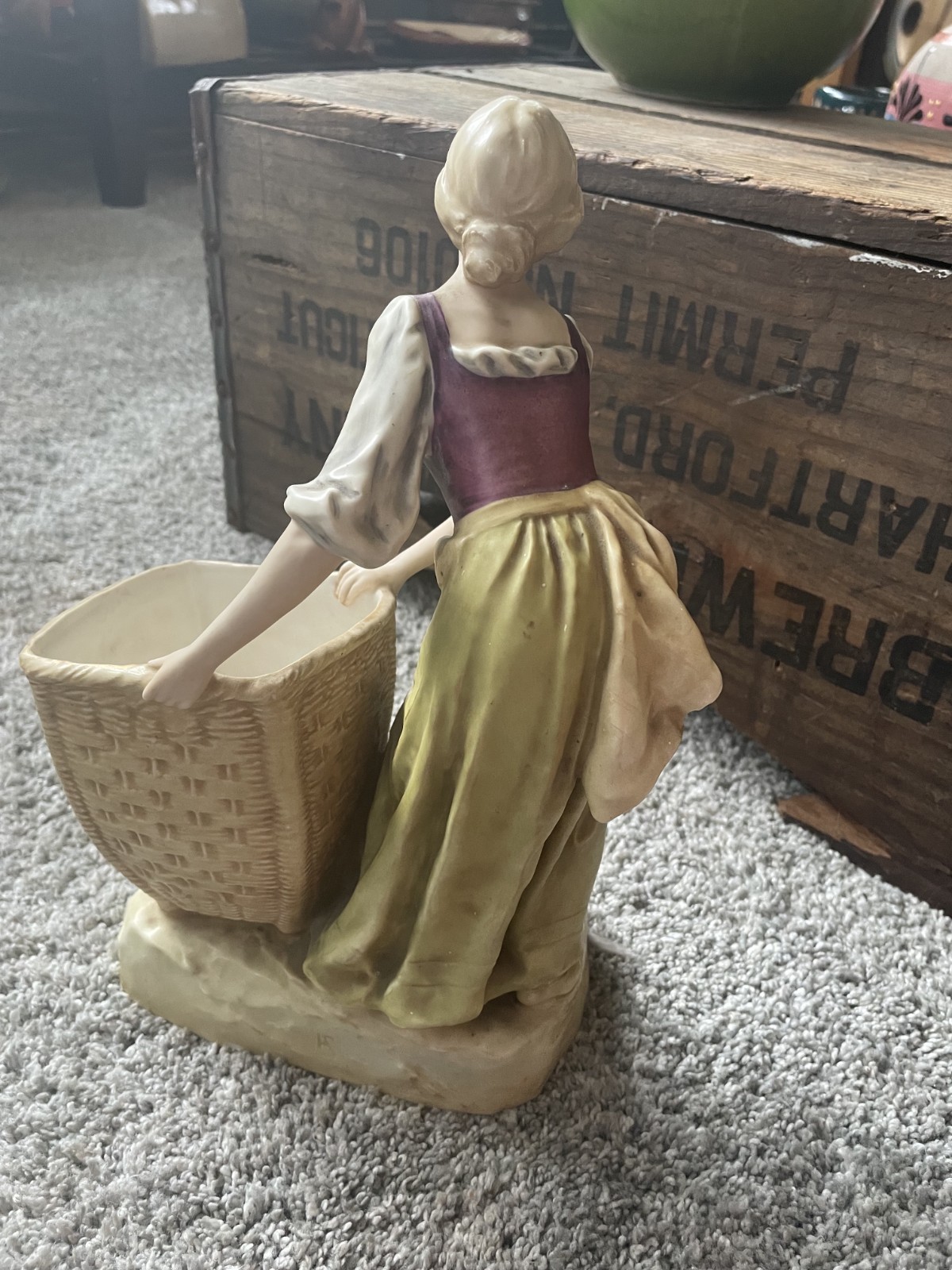 Early 20th Century Royal Dux Bohemia Porcelain Girl With Basket Figurine