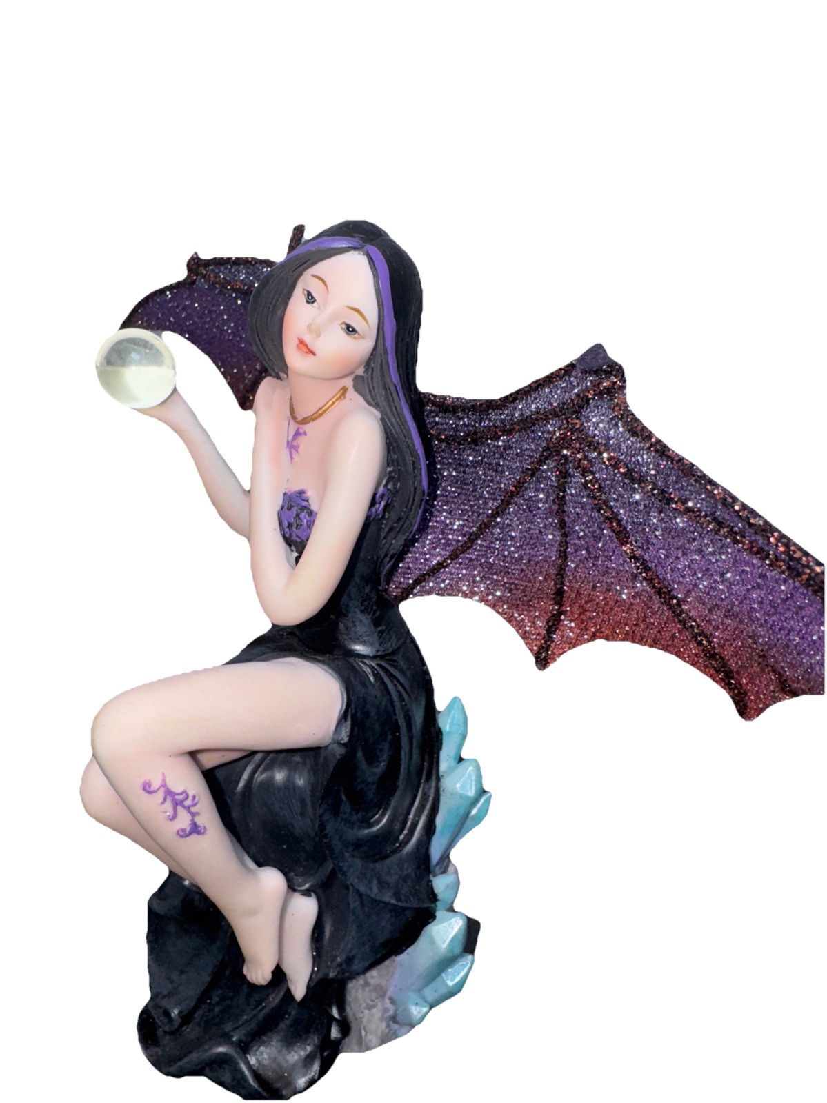 Dark Fairy Witch Spirit Forest Magic Ball Sitting On Crystals Romantic Fantasy