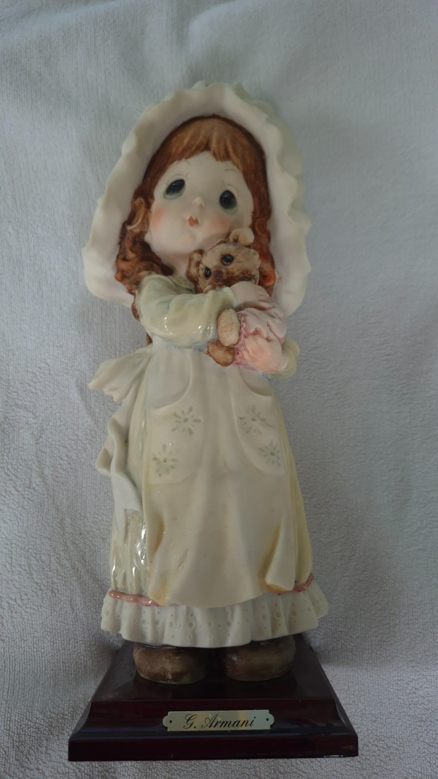 13″ Vintage Giuseppe Armani figurine of a Girl holding a Teddy Bear, Italy, 1984