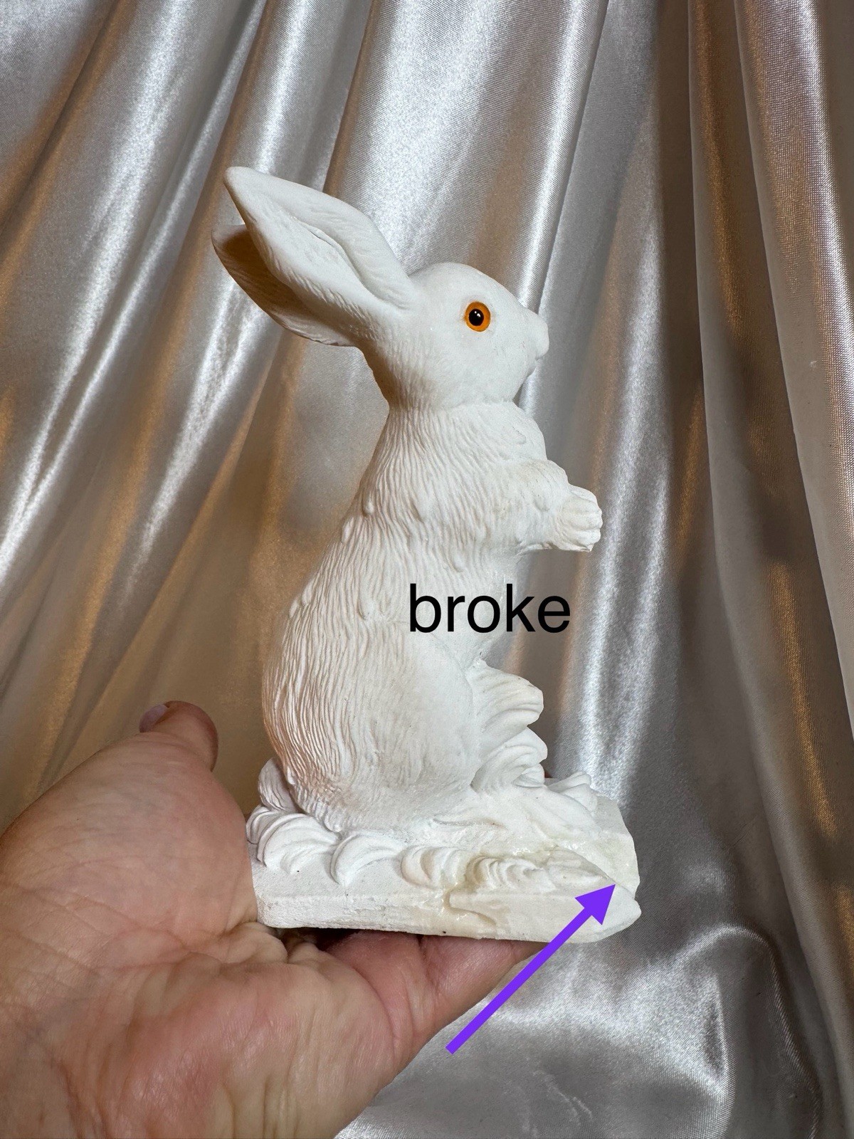 Stone Rabbit Figurine Matte Finish Made in Italy White/Brown 8in x 6in