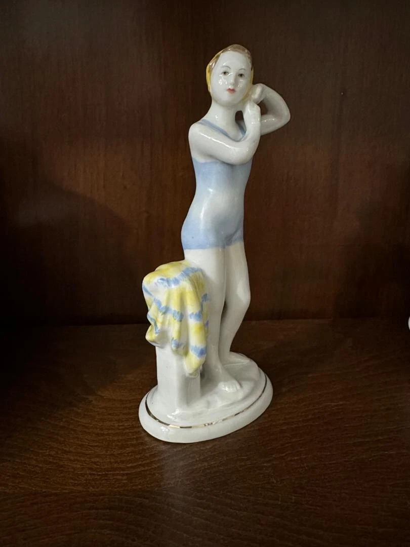Made in USSR . Soviet Porcelain LFZ.Figurine Young Bather Swimmer Girl .