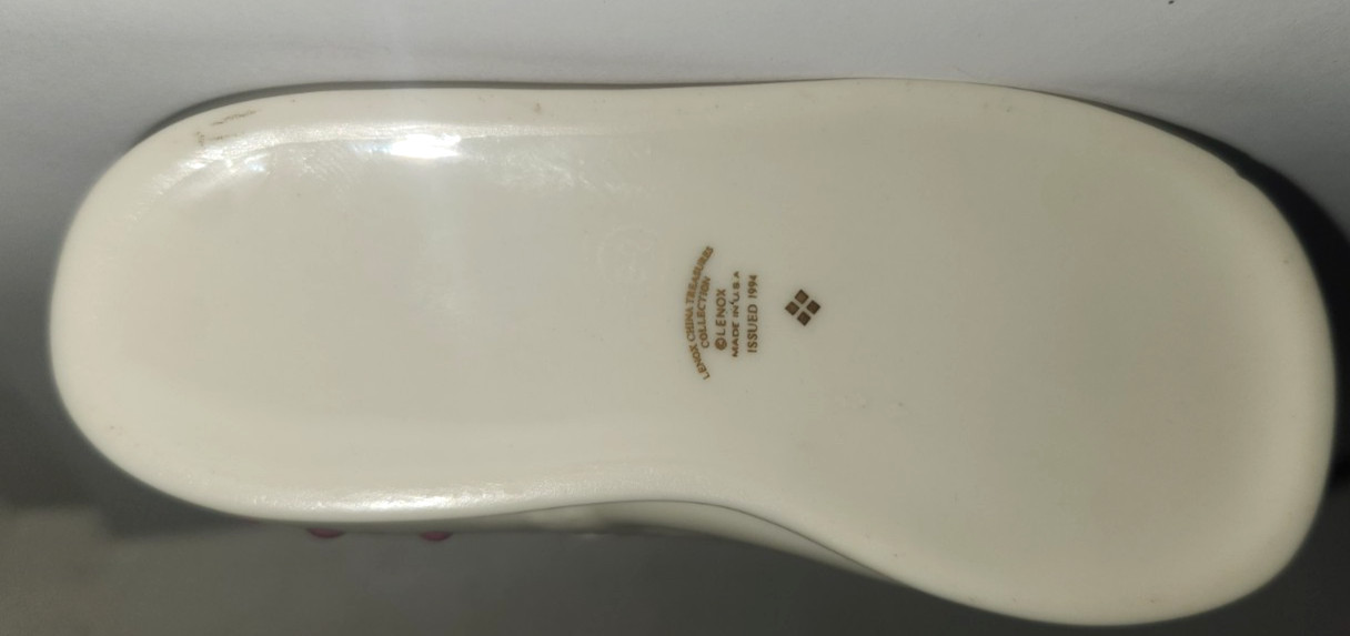 Vintage Lenox Porcelain Baby Shoes Hand Painted Baby Pink Dots Gold Trim Figure
