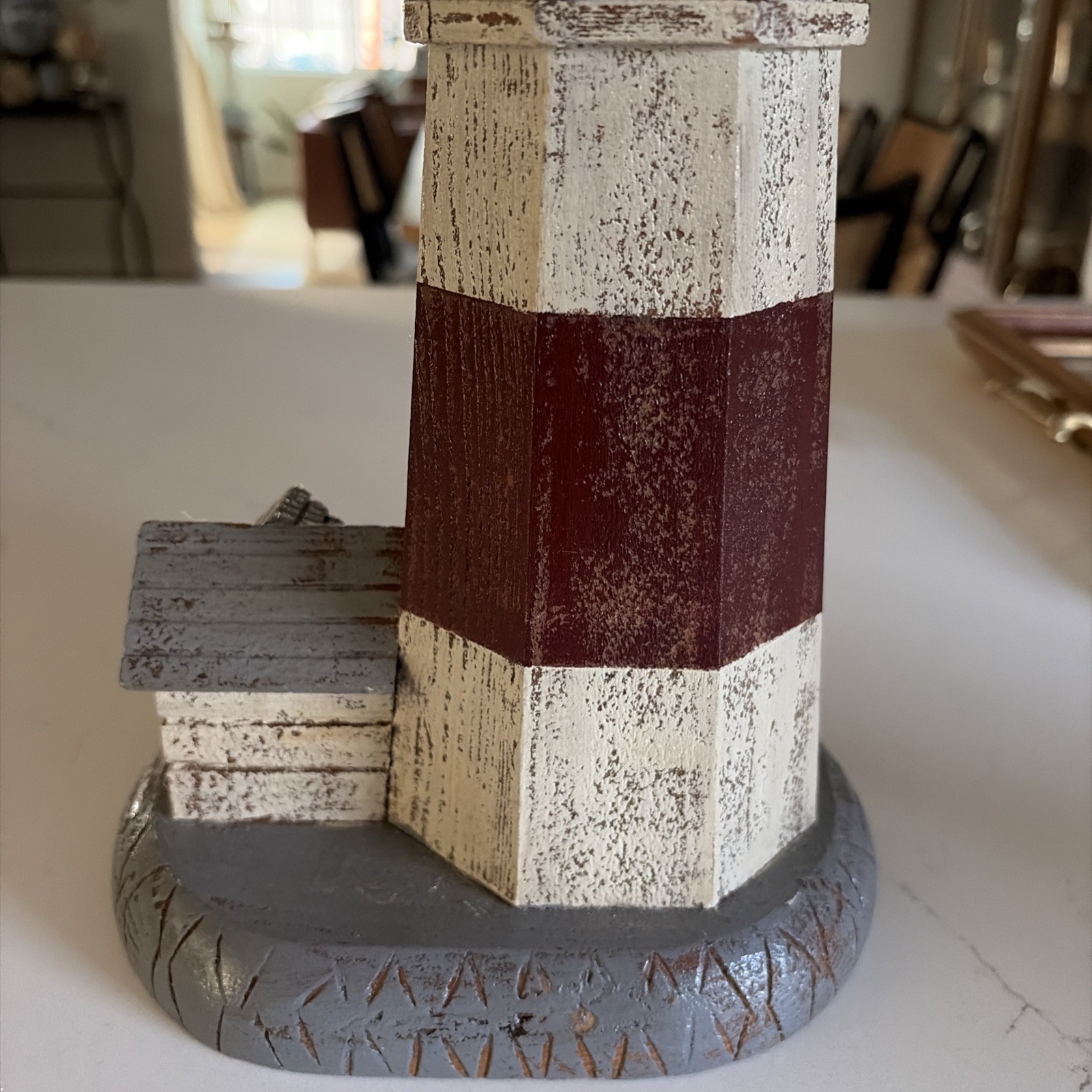Decorative Painted Wooden Lighthouse, Rustic Design 13 Inches x7 In Wide