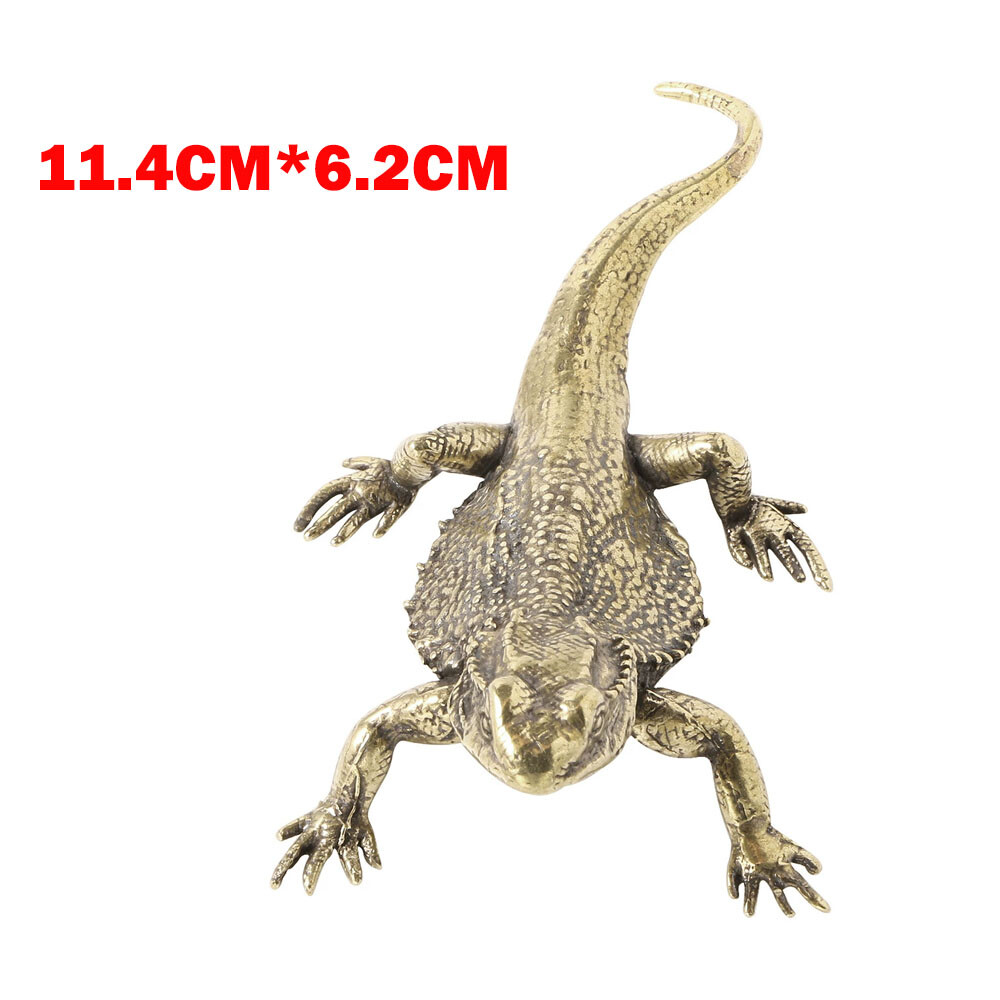 Brass Lizard Animal Statue Small Sculpture Tabletop Figurine Home Decor Gift USA