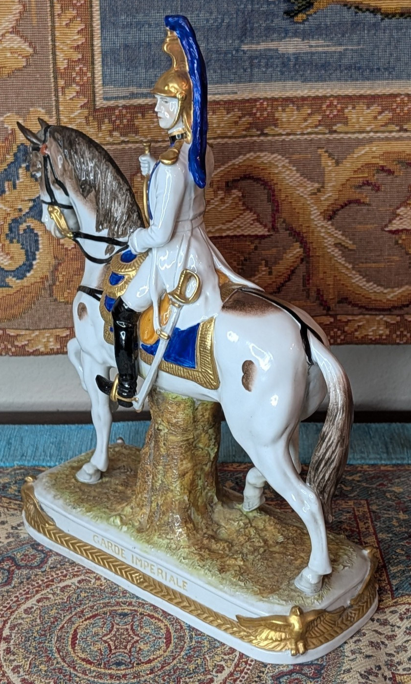 Vtg Blue German Scheibe Alsbach Porcelain Napoleon Garde Imperiale Horse Statue