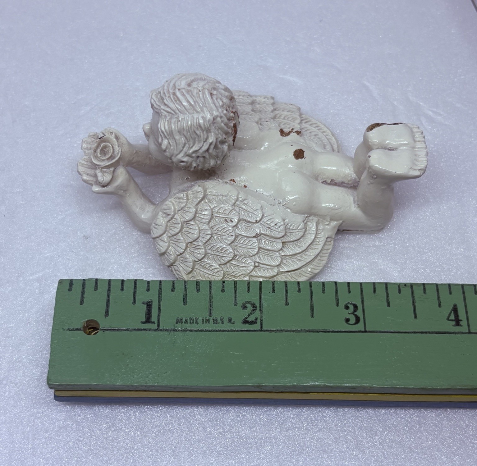 Vintage 2010 Baby Cherub Figurine Angel Holding Flower Resin Art Decor 17
