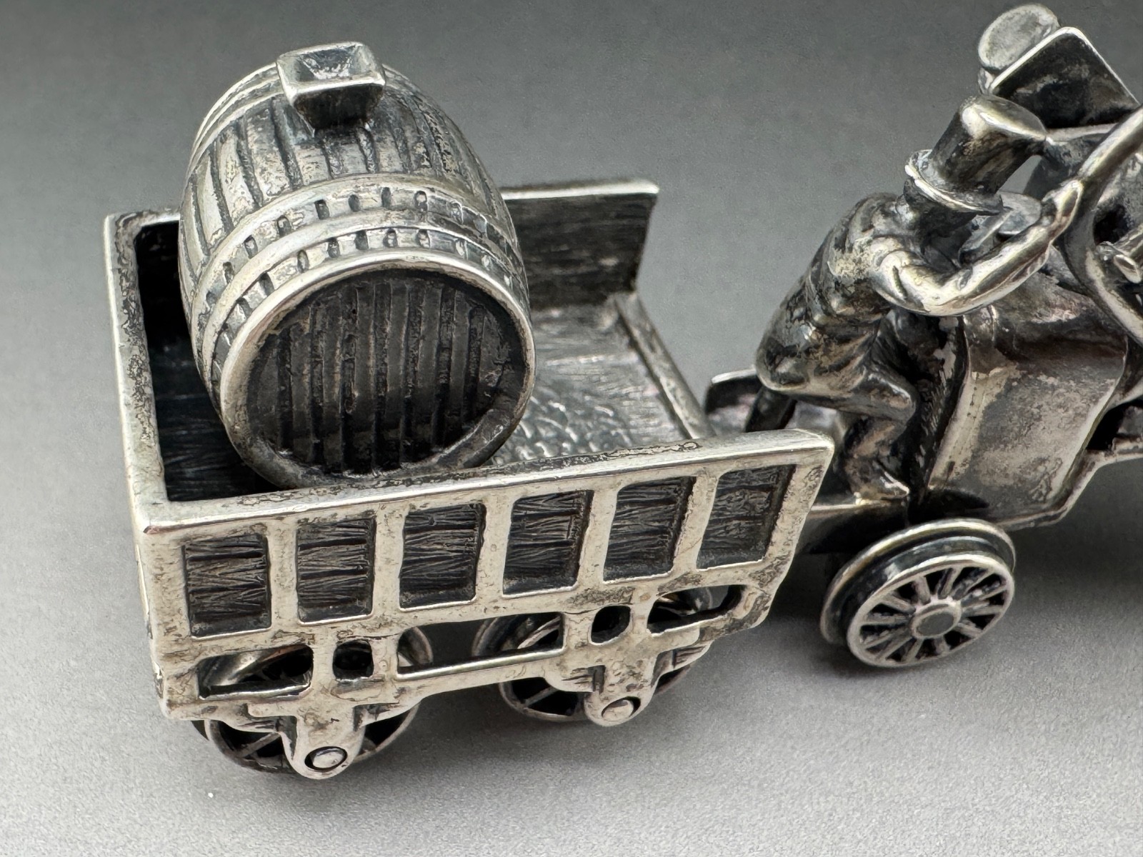 Old Fashioned Steam Tractor Farmer Sterling Silver Figurine Art Statue 100grams