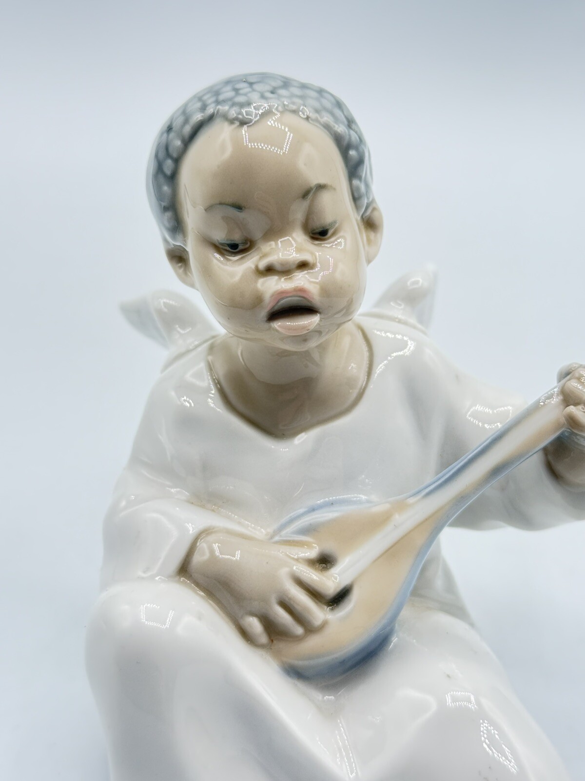 Lladro Black Legacy Collection Matte Black Angel Playing Lute #4537
