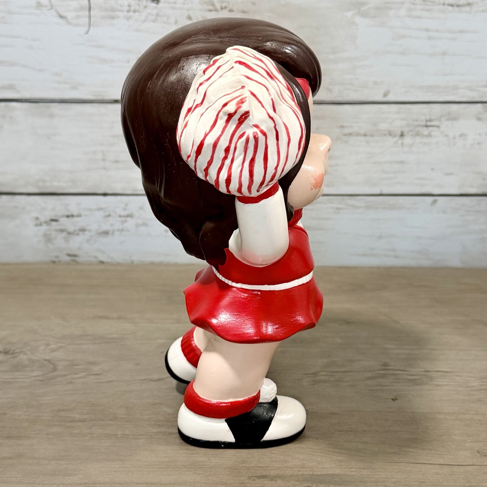 Vintage Hand Painted Ceramic Cheerleader 1970s Figurine Red / White