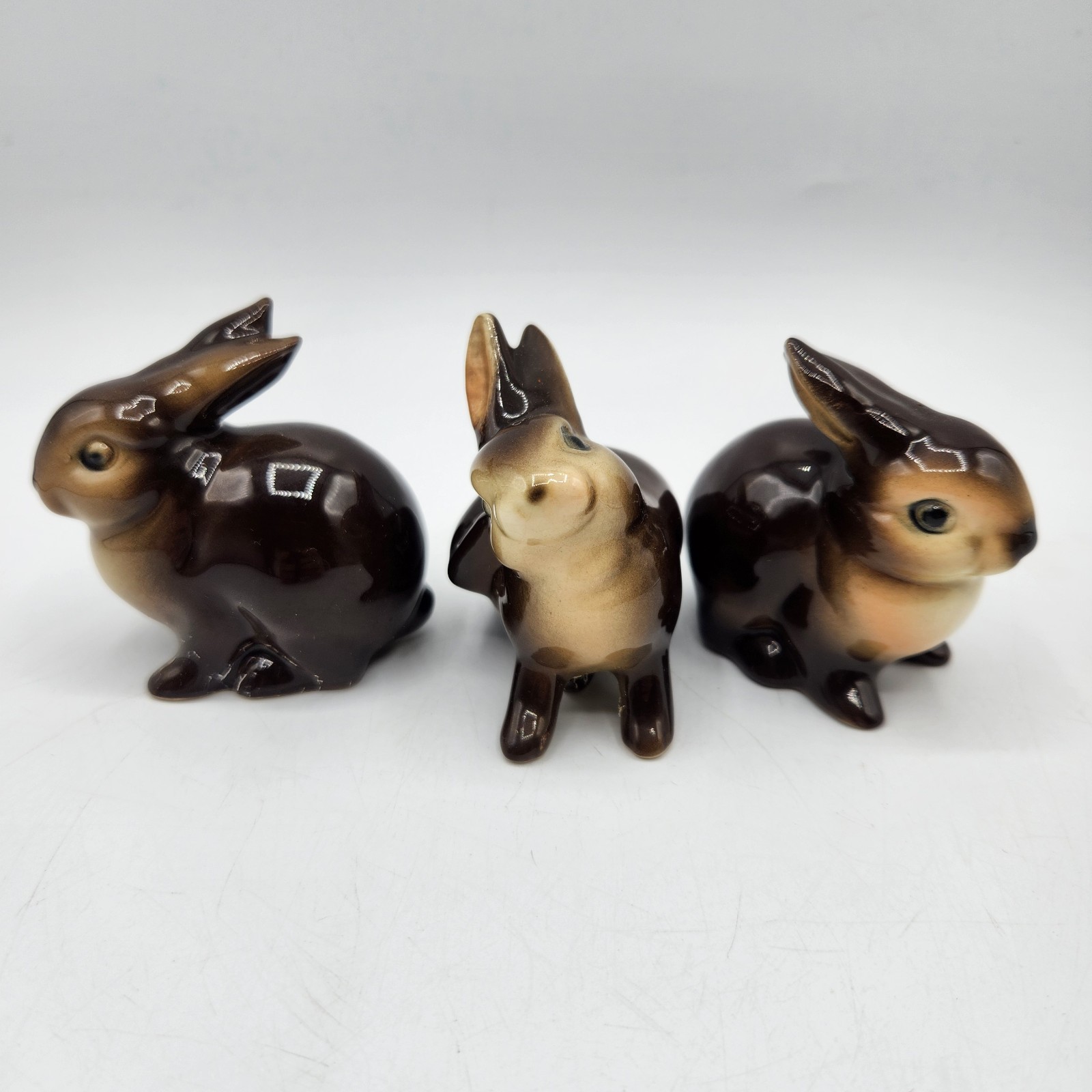 Vintage Goebel Bunny Figurines West Germany Bunnies Rabbits Brown Set of 3
