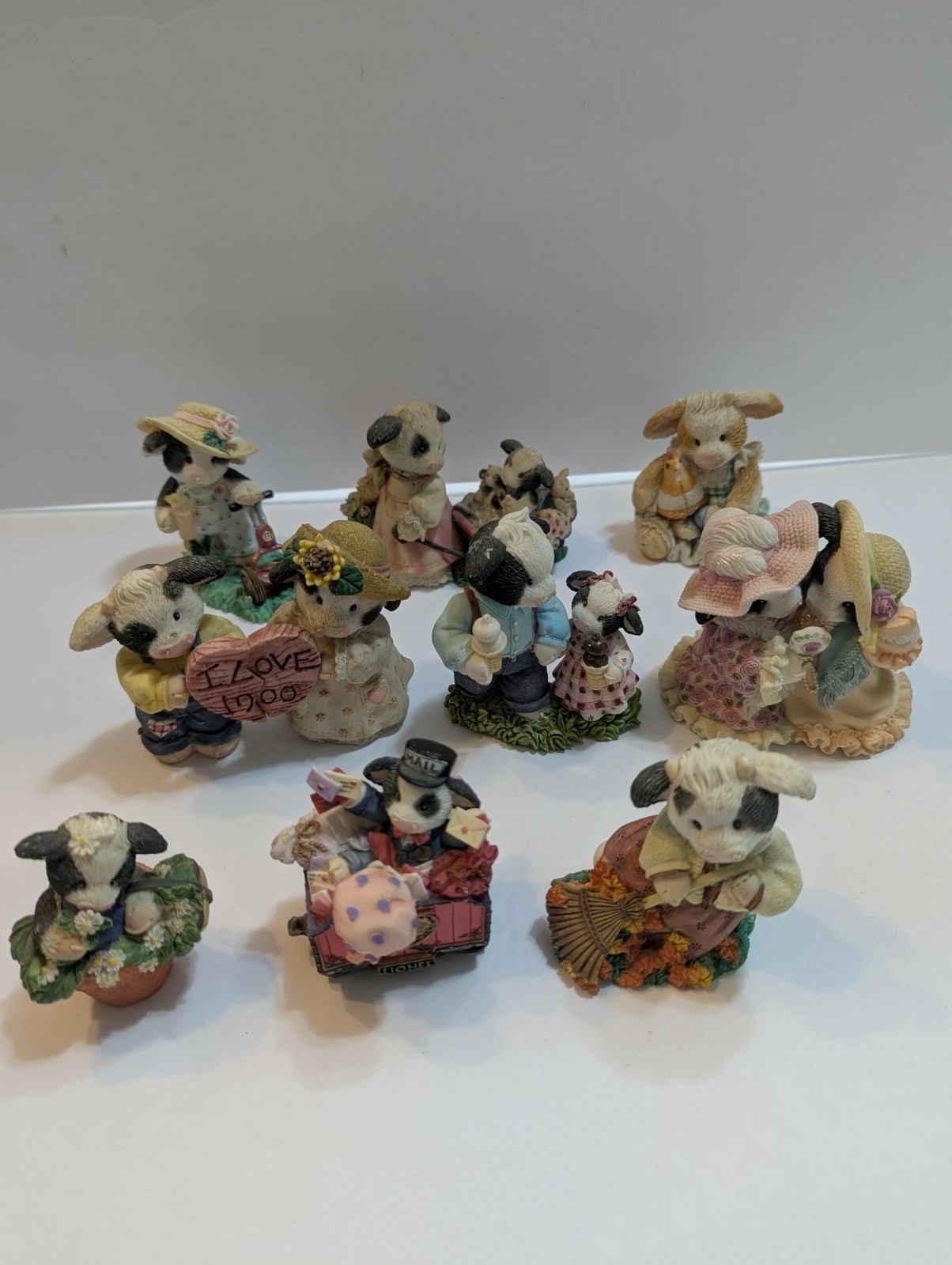 VTG Lot Of 10 Enesco Mary Moo Moos Mixed Years 1993-2003 Figurines