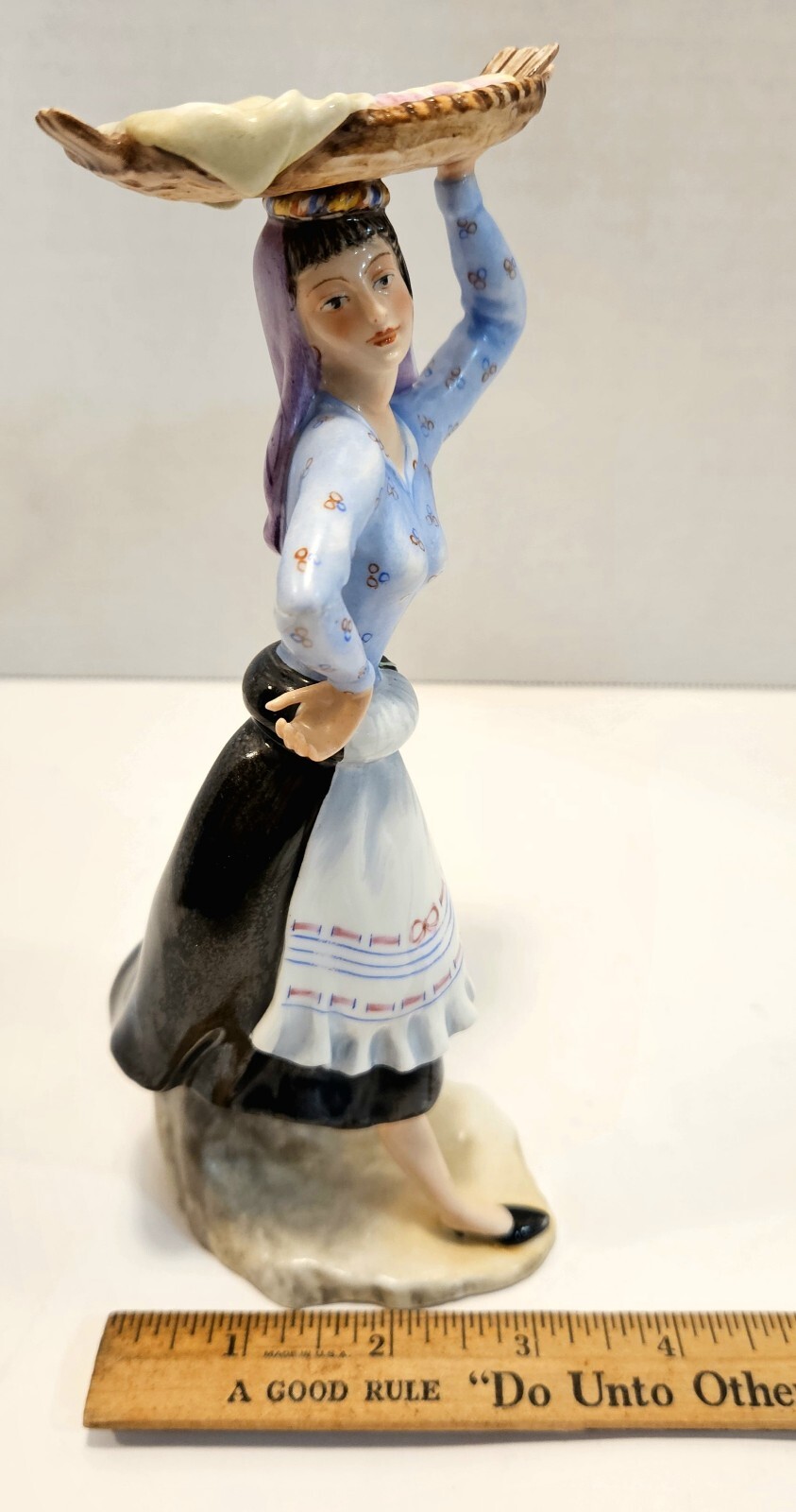 Vista Alegre Porcelain Figurine Douro Litoral Lady Basket Holding Fish Portugal