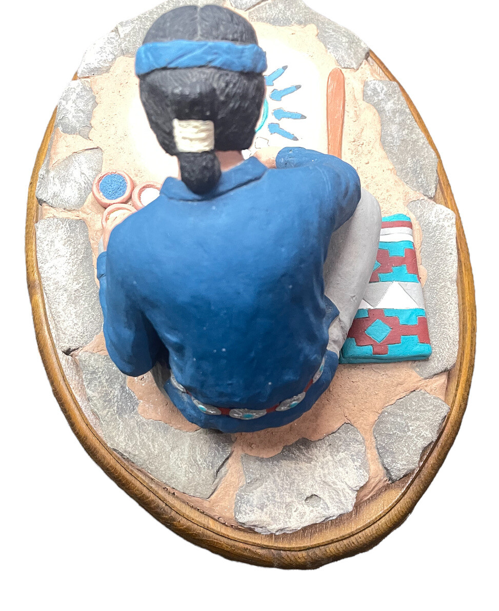Vintage Santa Fe Navajo Folk Art Stone Clay Sculpture Figure Sand Painting