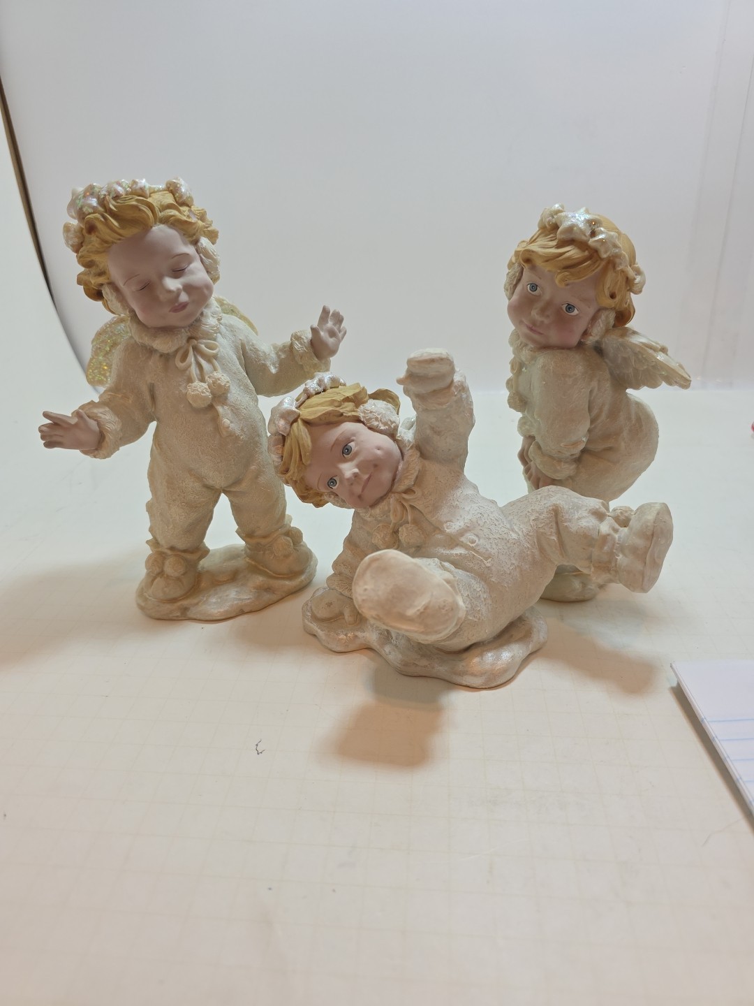 Set Of 3 Baby Angel Statues Approx 7 1/4” + 5 1/4” iAngel Cherub Child VTG