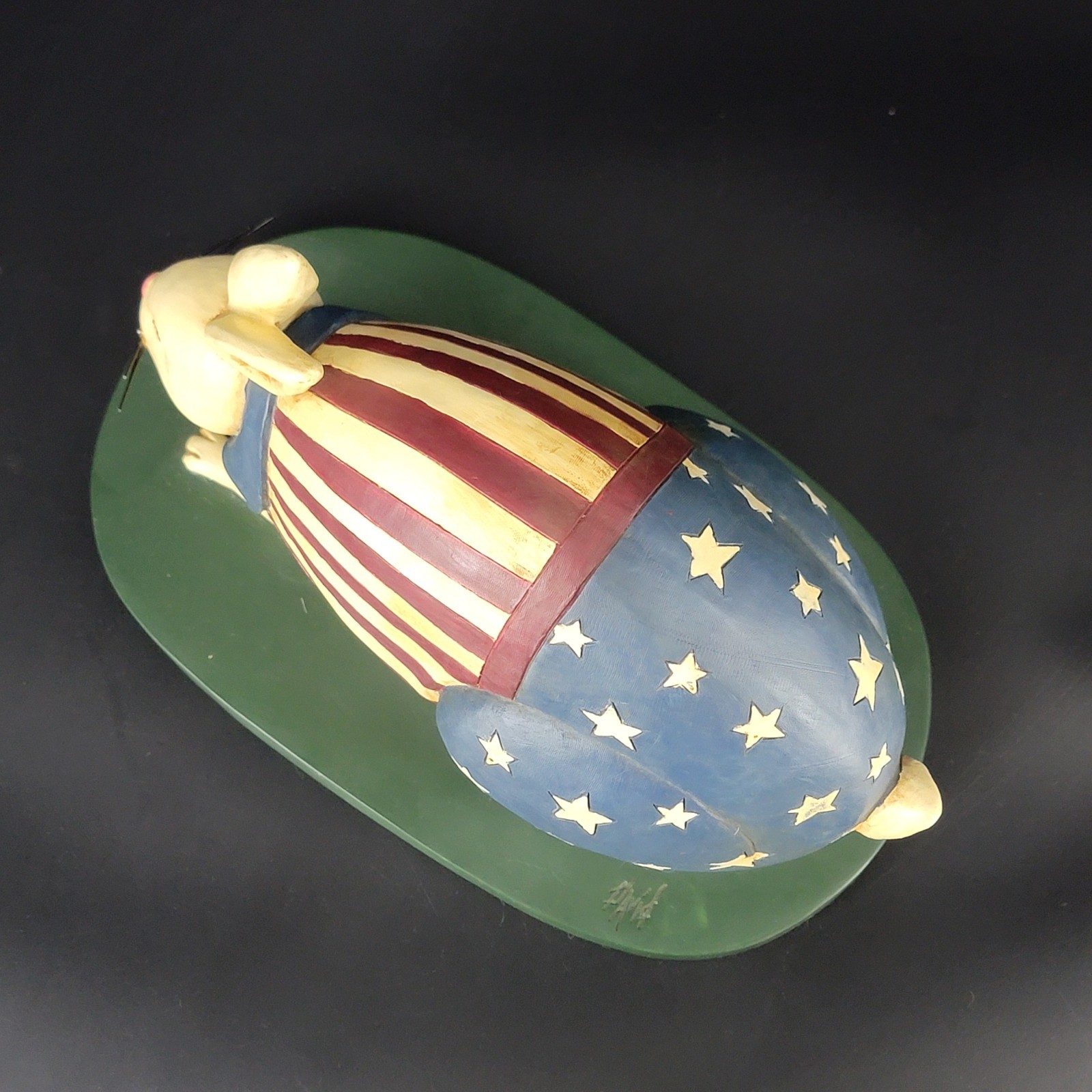 HTF David Harden Folk Art Bunny Rabbit Large Figurine Americana US Flag Decor