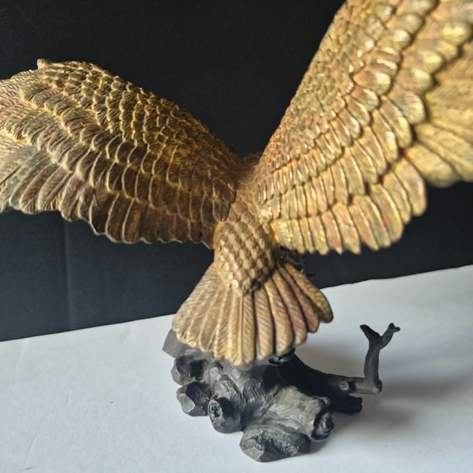 Solid Bronze Eagle Sculpture Hunting/Launching From Branch 8″ Heavy 3 lbs Patina