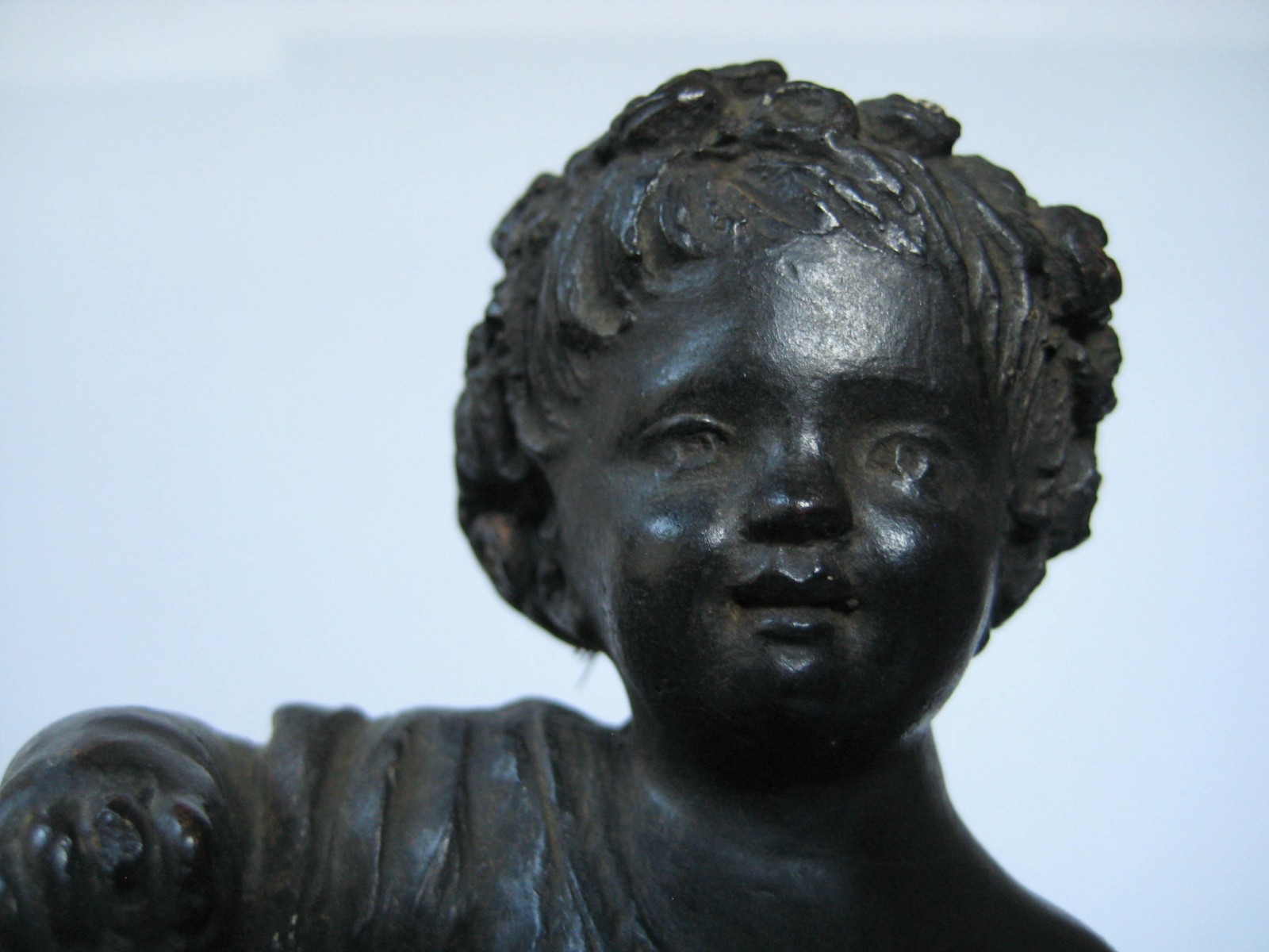 Vintage Italian Borghese Black & Gold Plaster Cherub Putti Figurine c. 1930