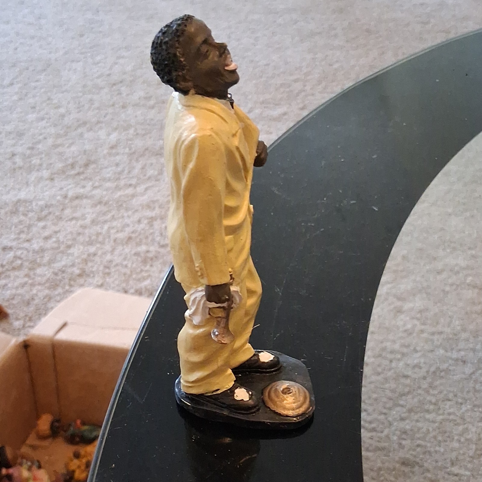 Resin Painted Musician Man Figurine Yellow Black White Music Theme Sculpture