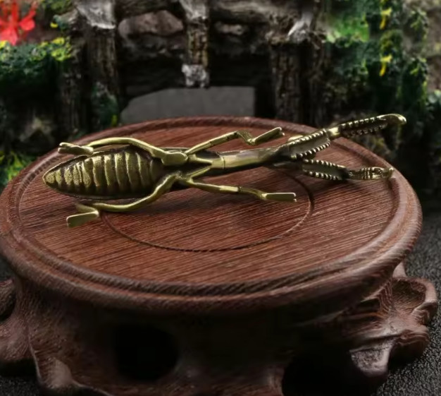 Antique Copper Mantis Miniature Tea Pet Retro Animal Figurine Home Decoration Of