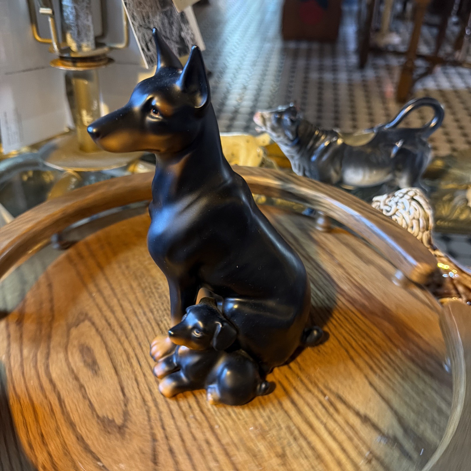 Vintage Japan Doberman Pinscher with puppy 8 inch Statue Figurine Japan