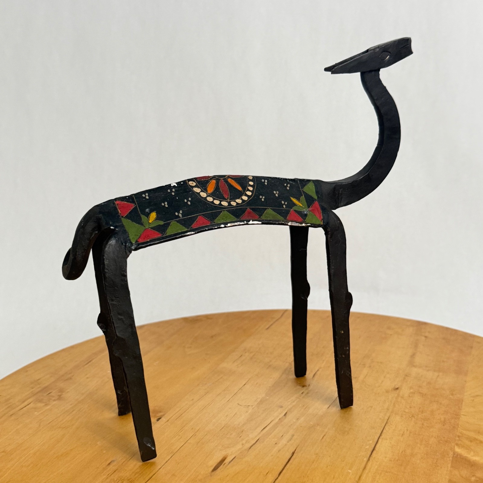 Vintage Late 20th Century Brutalist Forged Metal Hand Painted Gazelle Deer Art