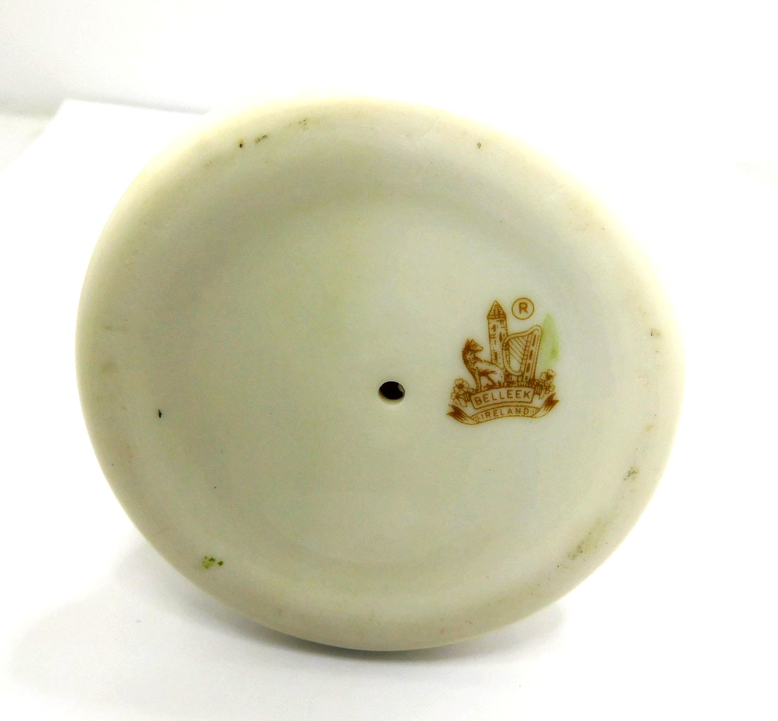 Belleek Ireland Porcelain Harp Figurine • Shamrock Pattern • Cream & Green